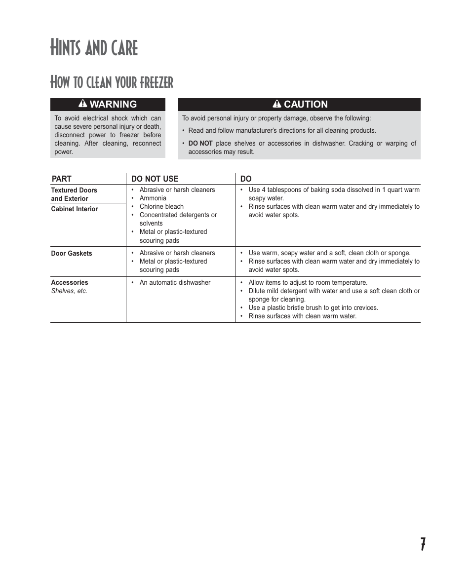 Hints and care, How to clean your freezer | Amana Deepfreeze Upright Freezers User Manual | Page 7 / 48