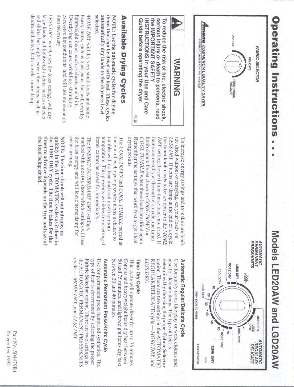 Amana LED20AW User Manual | 2 pages