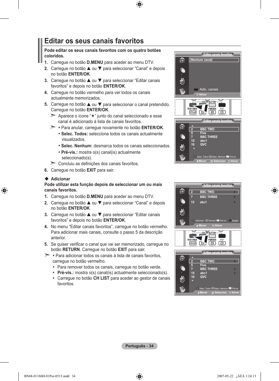 Editar os seus canais favoritos | Samsung LE32M87BD User Manual | Page 458 / 545