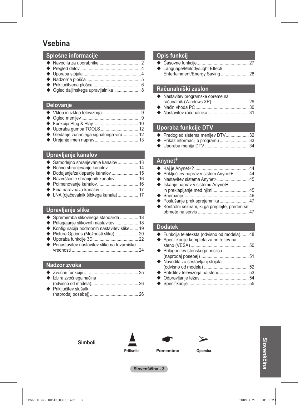 Vsebina | Samsung PS50A476P1D User Manual | Page 391 / 444