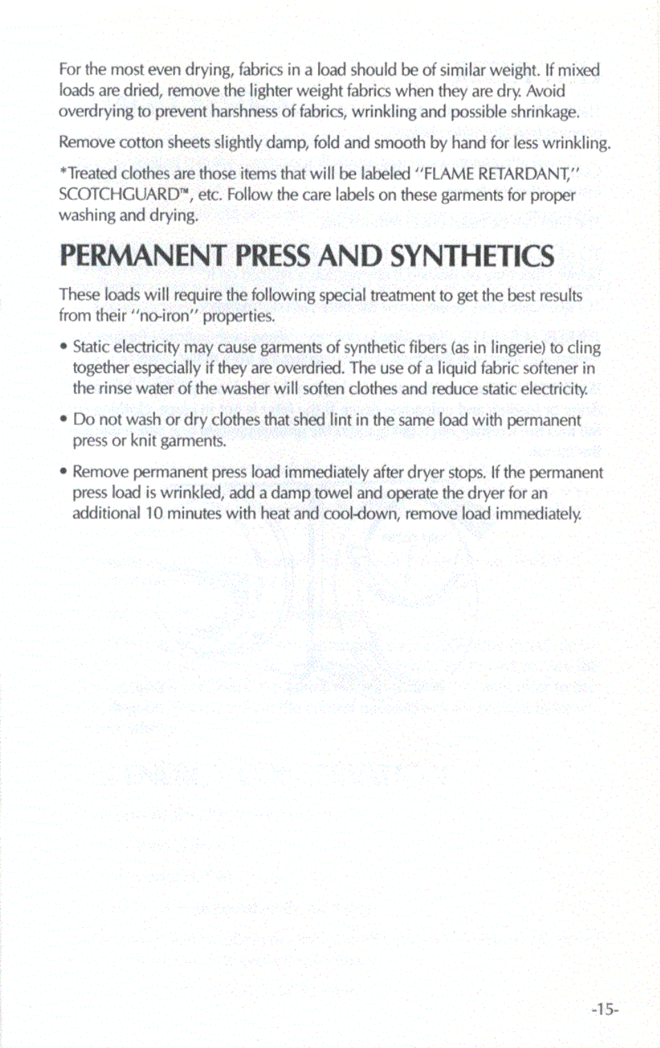 Permanent press and synthetics | Amana RAYTHEON LE2502 User Manual | Page 10 / 10
