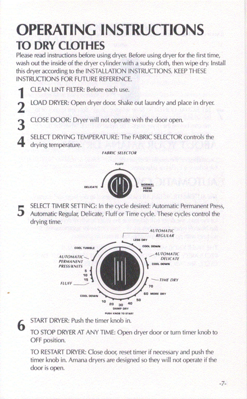 To dry clothes, Operating instructions | Amana RAYTHEON LE2502 User Manual | Page 2 / 10