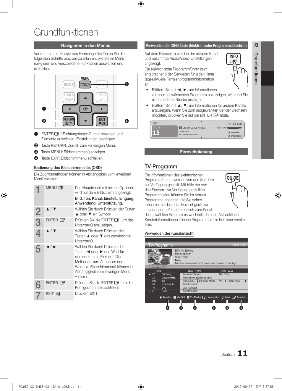 Grundfunktionen, Tv-programm | Samsung PS50C680G5W User Manual | Page 115 / 474
