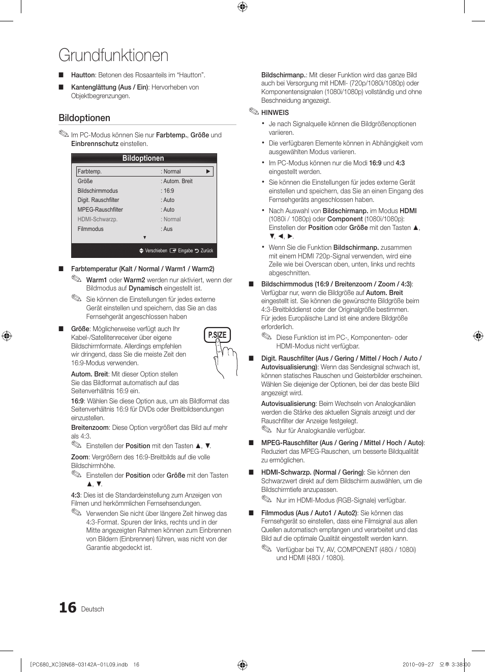 Grundfunktionen | Samsung PS50C680G5W User Manual | Page 120 / 474