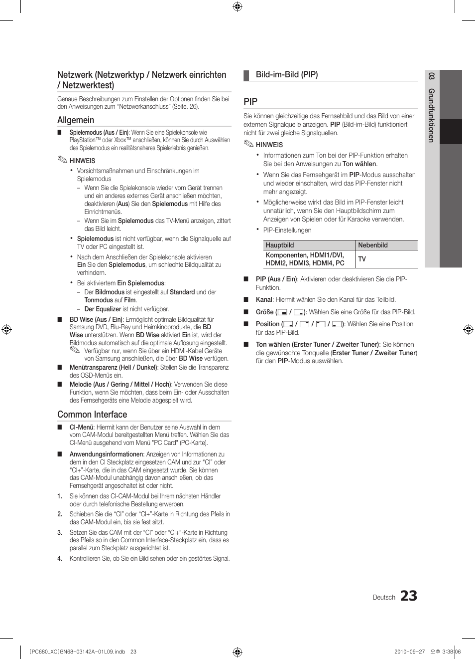 Allgemein, Common interface | Samsung PS50C680G5W User Manual | Page 127 / 474