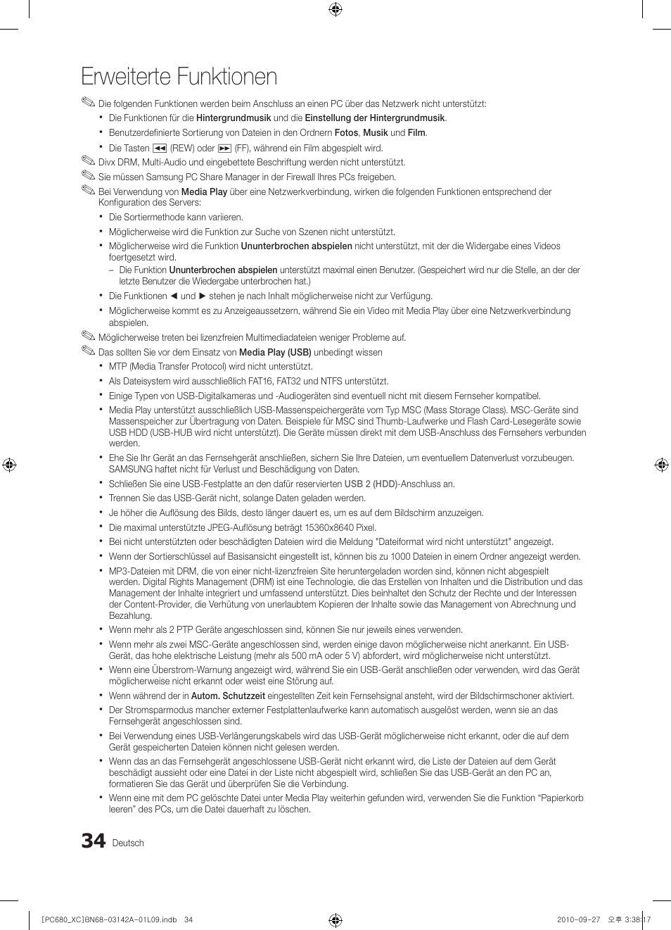 Erweiterte funktionen | Samsung PS50C680G5W User Manual | Page 138 / 474