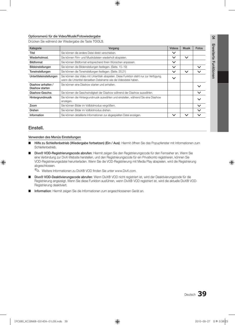 Einstell | Samsung PS50C680G5W User Manual | Page 143 / 474