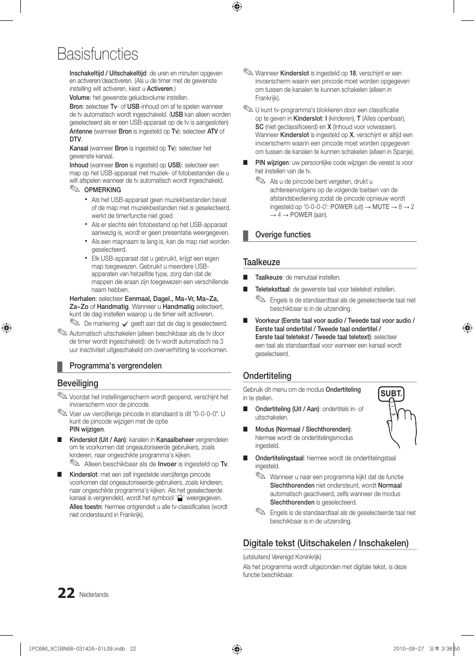 Basisfuncties | Samsung PS50C680G5W User Manual | Page 178 / 474
