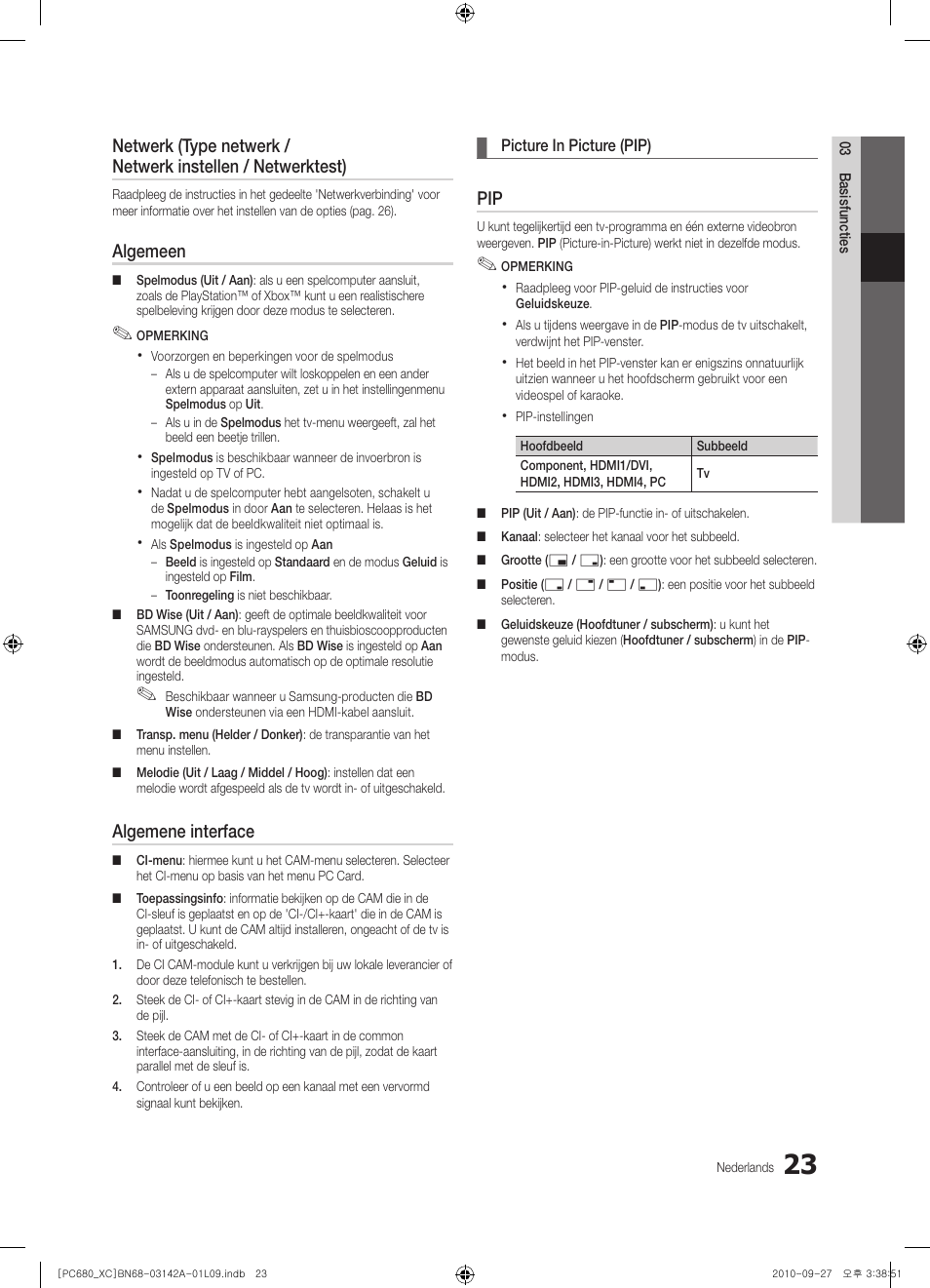 Algemeen, Algemene interface | Samsung PS50C680G5W User Manual | Page 179 / 474