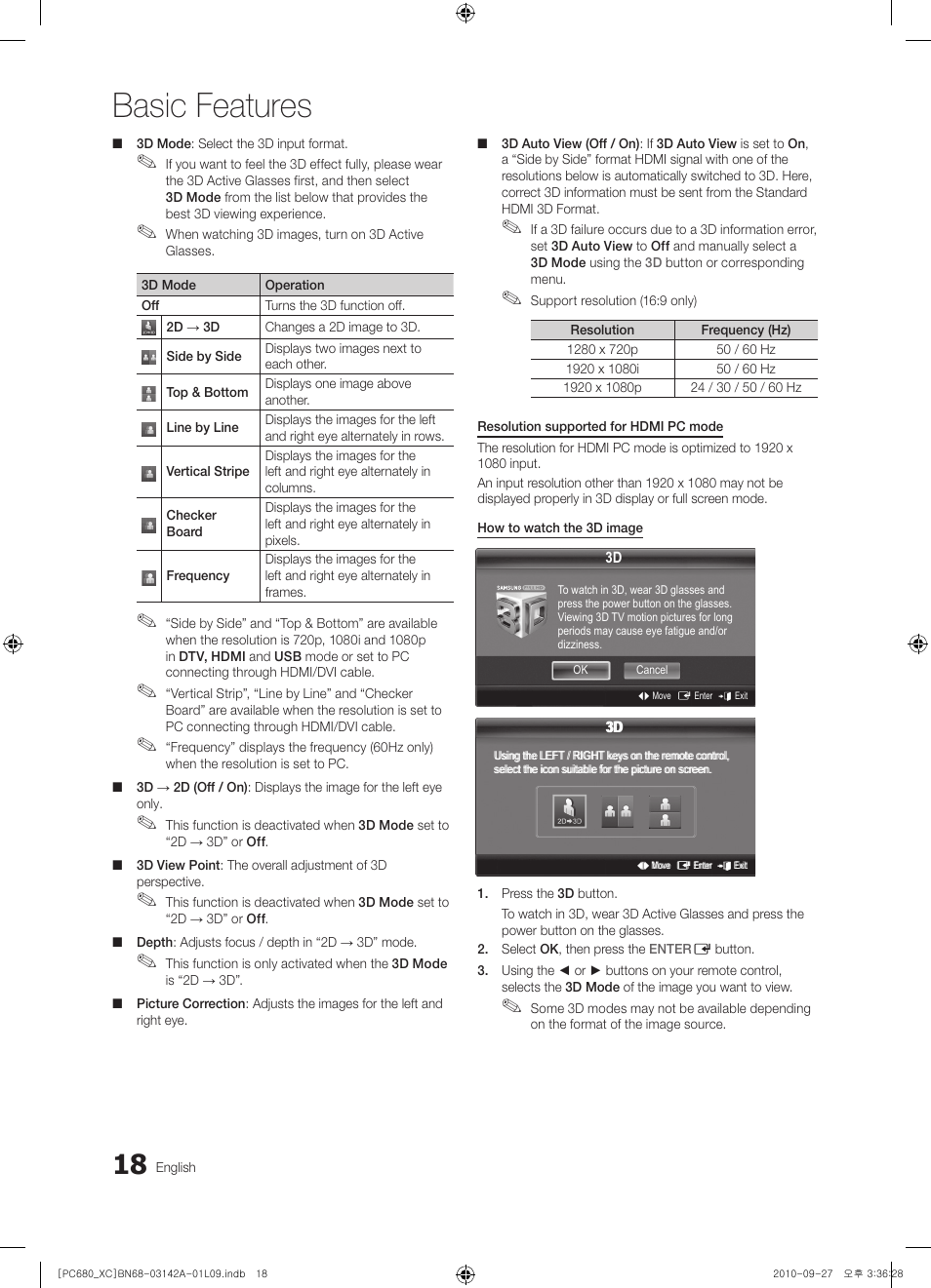Basic features | Samsung PS50C680G5W User Manual | Page 18 / 474