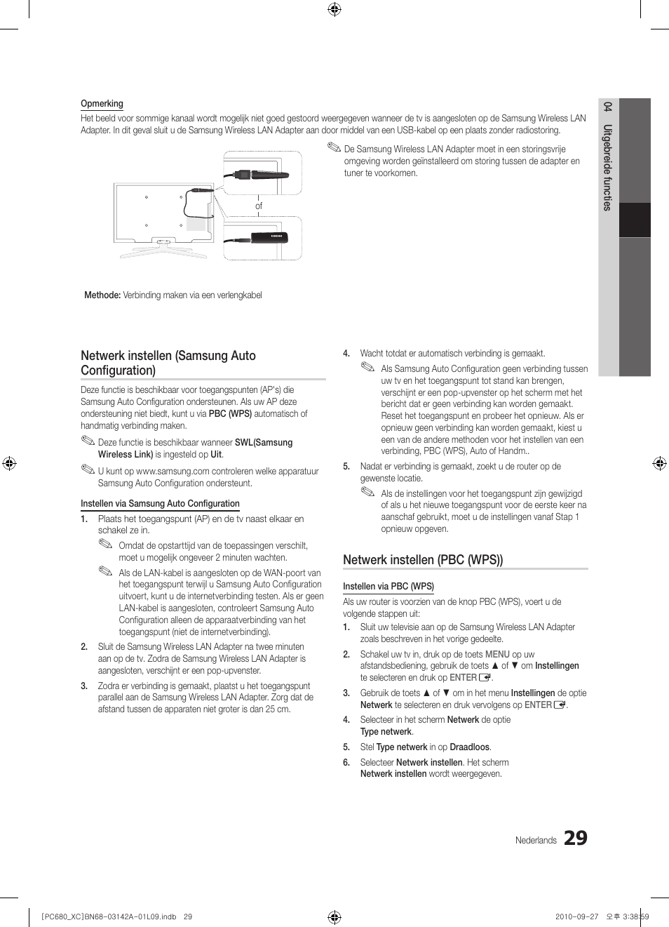 Netwerk instellen (samsung auto configuration), Netwerk instellen (pbc (wps)) | Samsung PS50C680G5W User Manual | Page 185 / 474