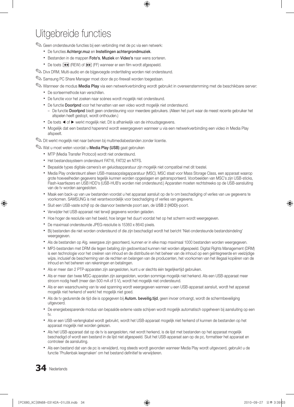 Uitgebreide functies | Samsung PS50C680G5W User Manual | Page 190 / 474