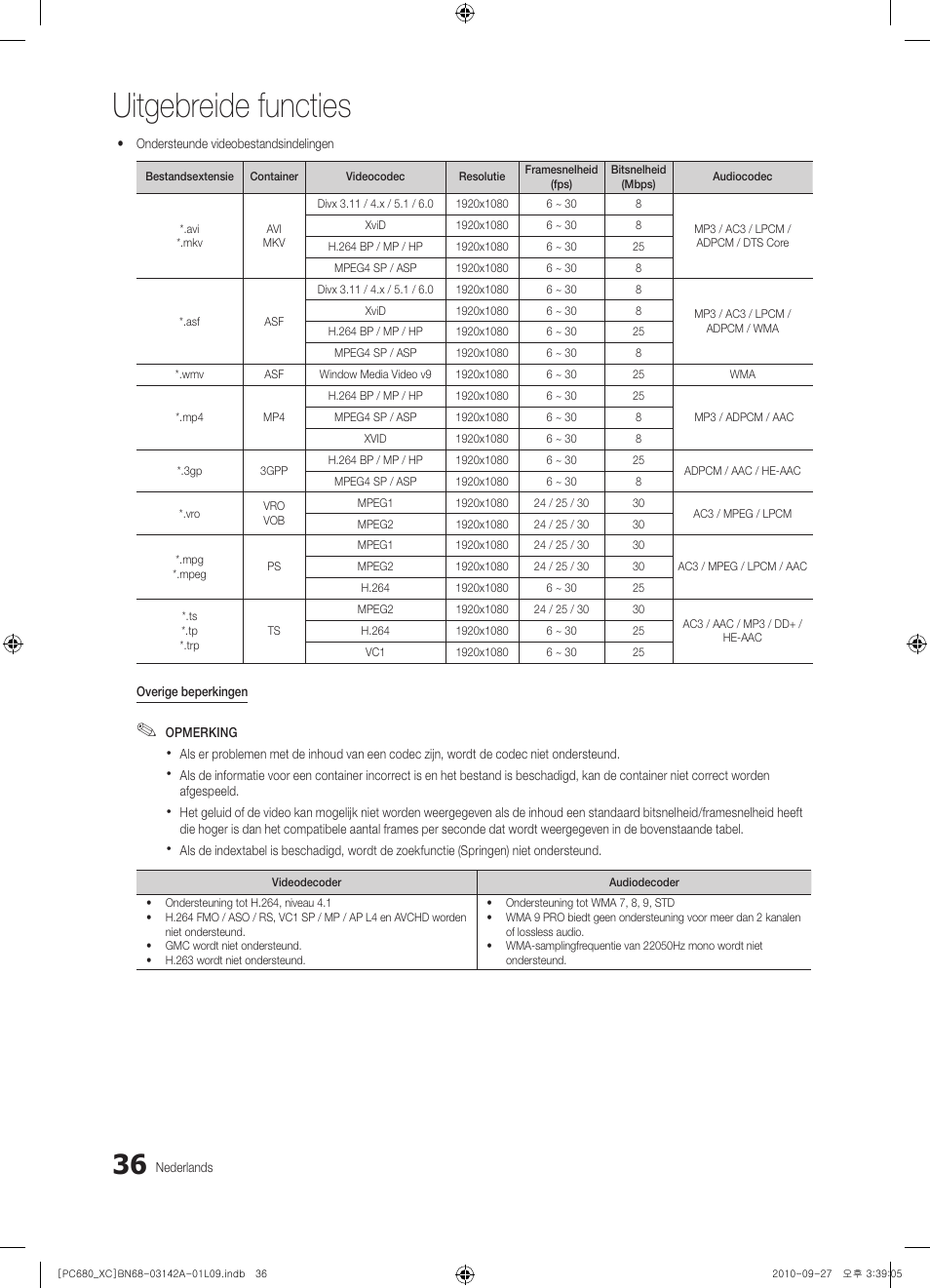 Uitgebreide functies | Samsung PS50C680G5W User Manual | Page 192 / 474