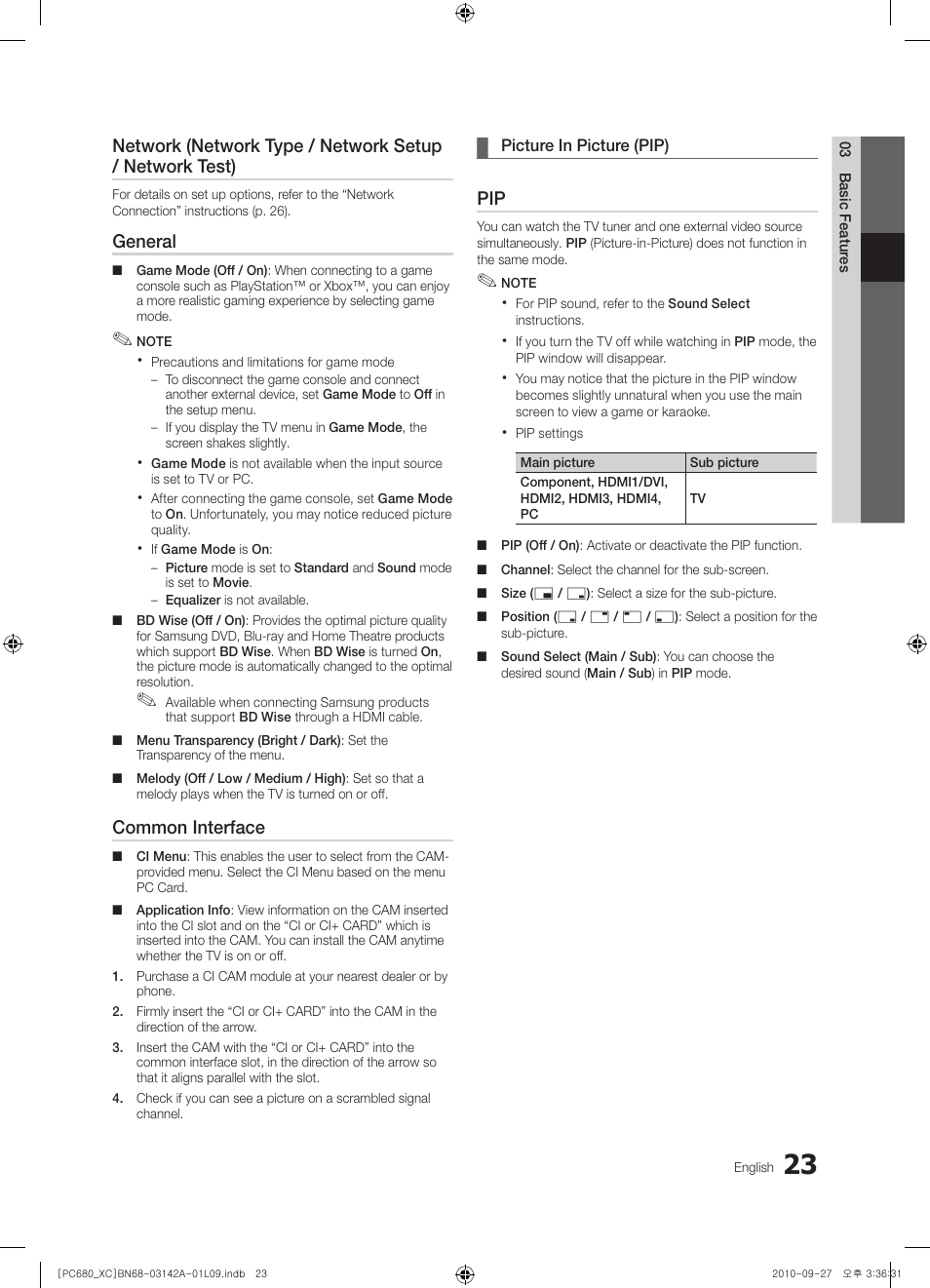 General, Common interface | Samsung PS50C680G5W User Manual | Page 23 / 474