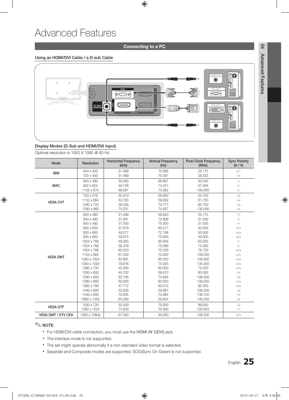 Advanced features | Samsung PS50C680G5W User Manual | Page 25 / 474