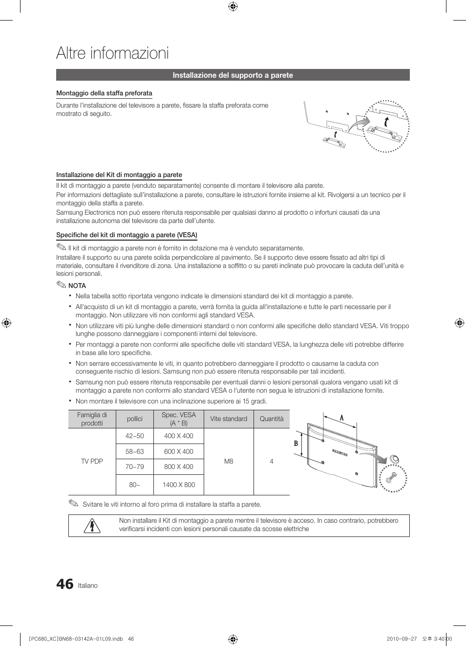 Altre informazioni | Samsung PS50C680G5W User Manual | Page 254 / 474
