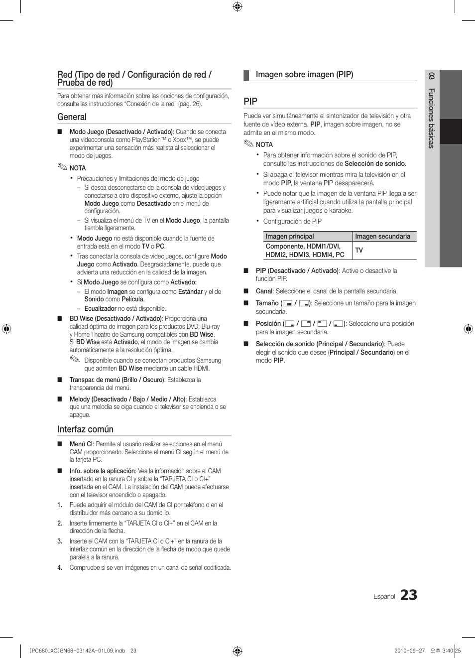 General, Interfaz común | Samsung PS50C680G5W User Manual | Page 285 / 474