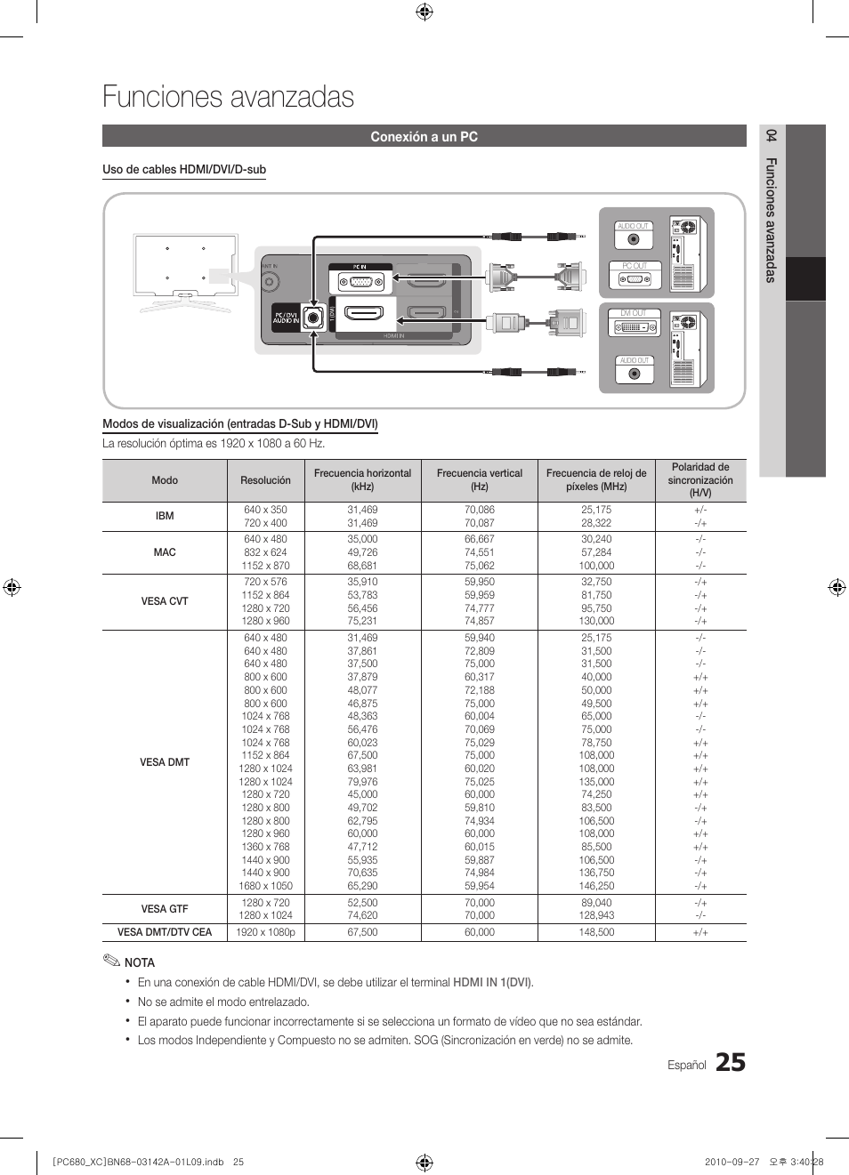 Funciones avanzadas | Samsung PS50C680G5W User Manual | Page 287 / 474