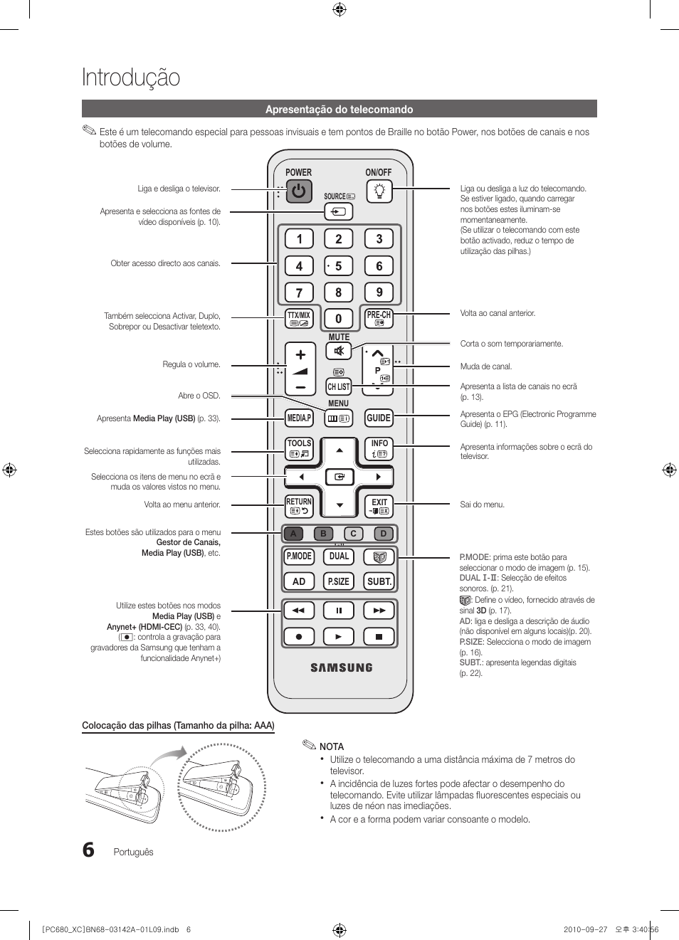 Introdução | Samsung PS50C680G5W User Manual | Page 320 / 474