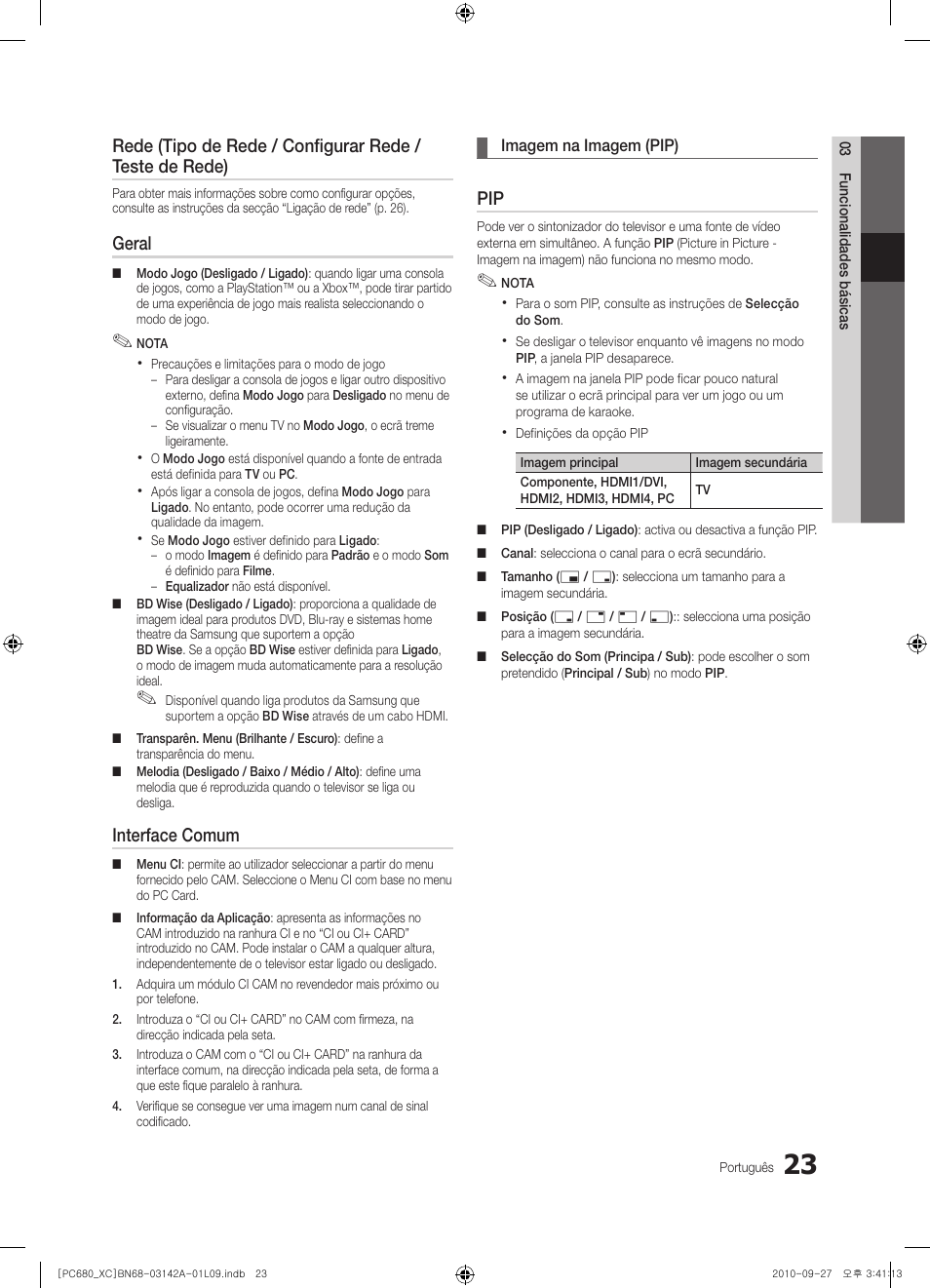 Geral, Interface comum | Samsung PS50C680G5W User Manual | Page 337 / 474