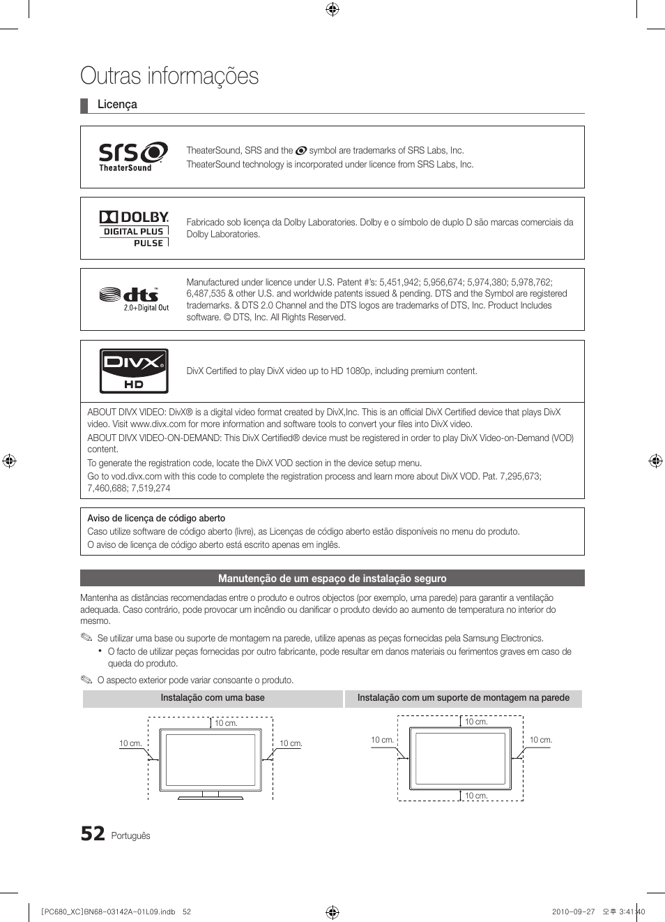 Outras informações | Samsung PS50C680G5W User Manual | Page 366 / 474