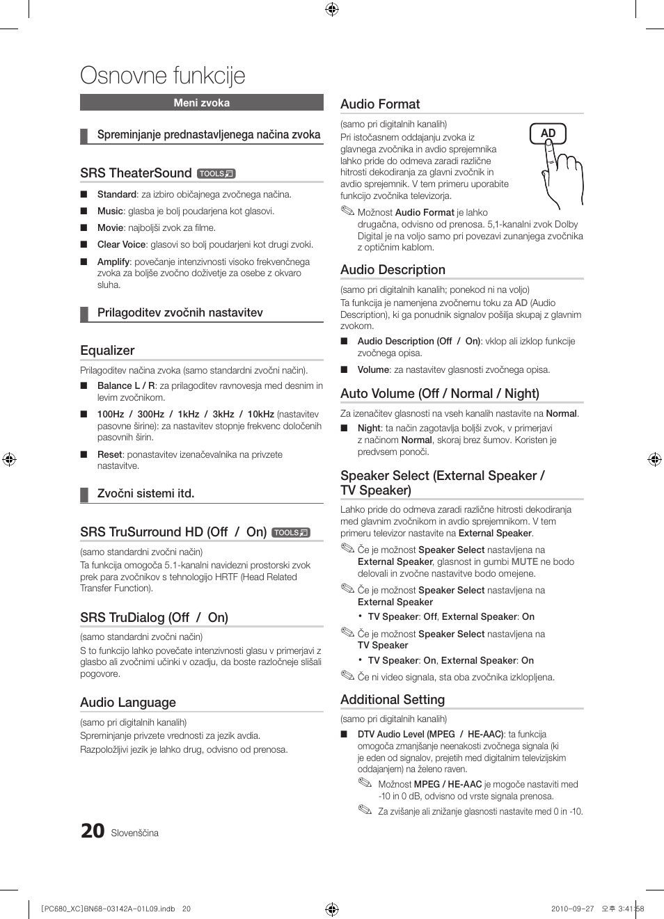 Osnovne funkcije | Samsung PS50C680G5W User Manual | Page 386 / 474