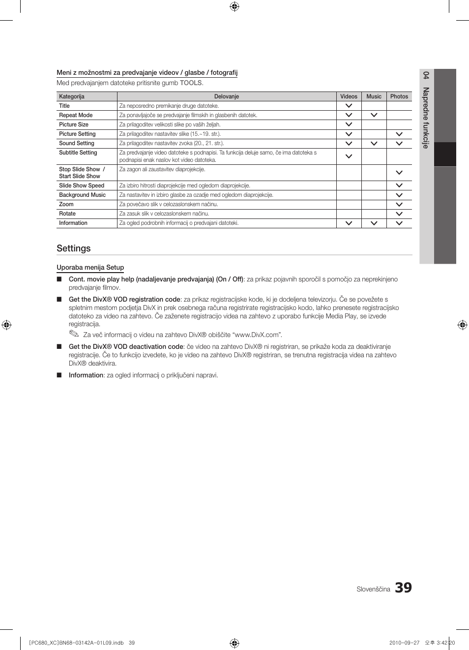 Settings | Samsung PS50C680G5W User Manual | Page 405 / 474