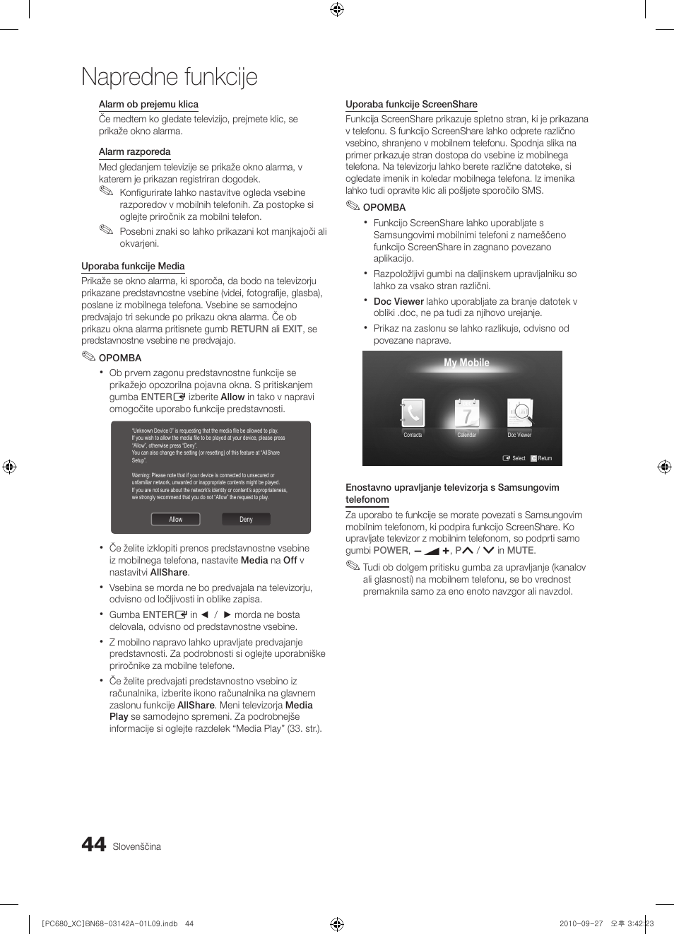 Napredne funkcije | Samsung PS50C680G5W User Manual | Page 410 / 474