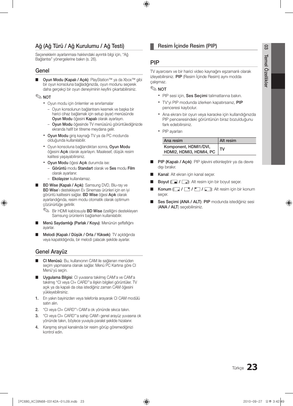 Ağ (ağ türü / ağ kurulumu / ağ testi), Genel, Genel arayüz | Samsung PS50C680G5W User Manual | Page 442 / 474