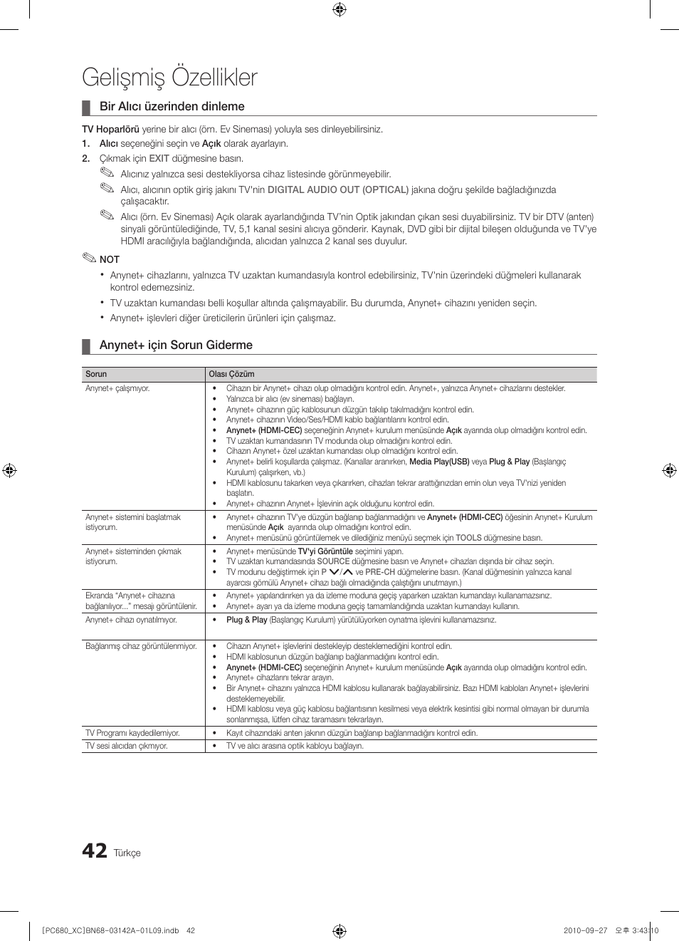 Gelişmiş özellikler | Samsung PS50C680G5W User Manual | Page 461 / 474