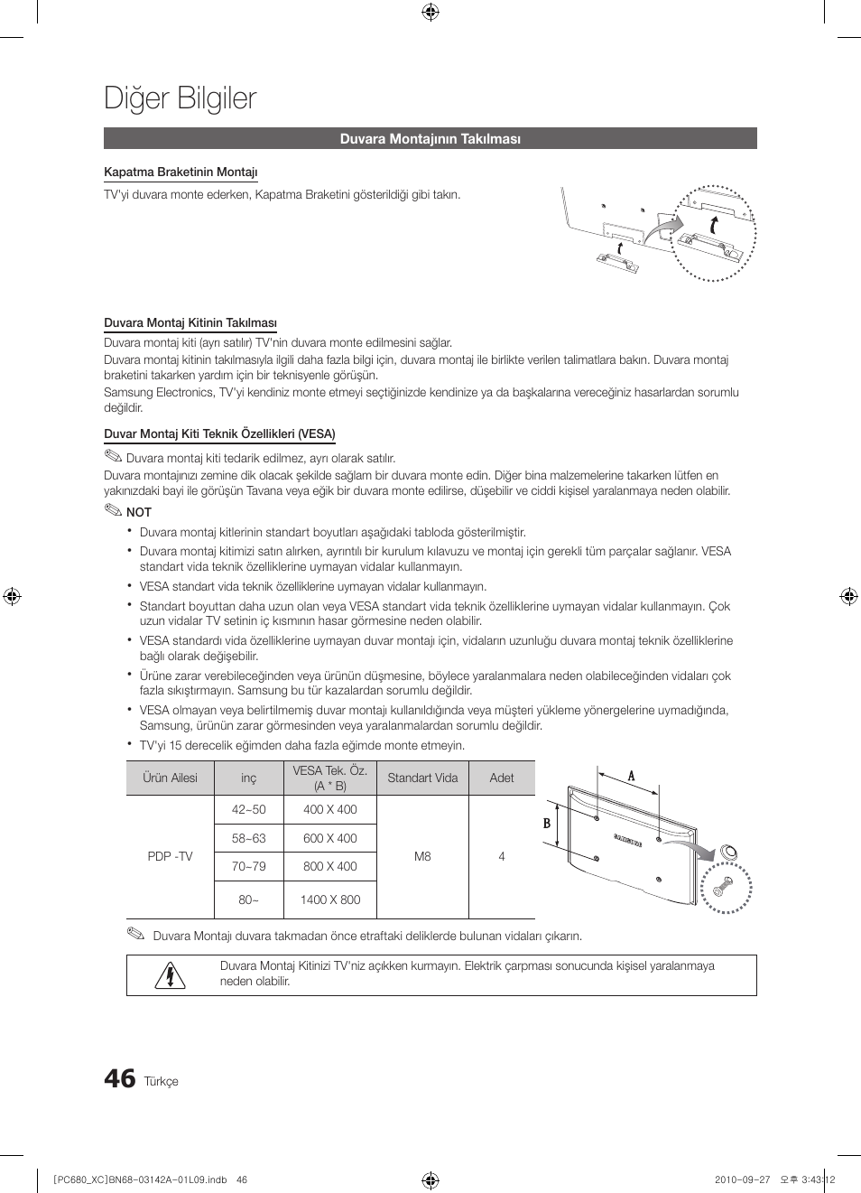 Diğer bilgiler | Samsung PS50C680G5W User Manual | Page 465 / 474