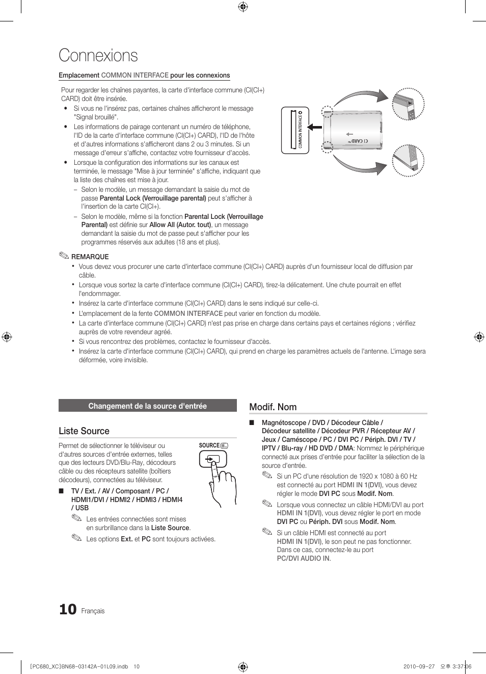 Connexions | Samsung PS50C680G5W User Manual | Page 62 / 474