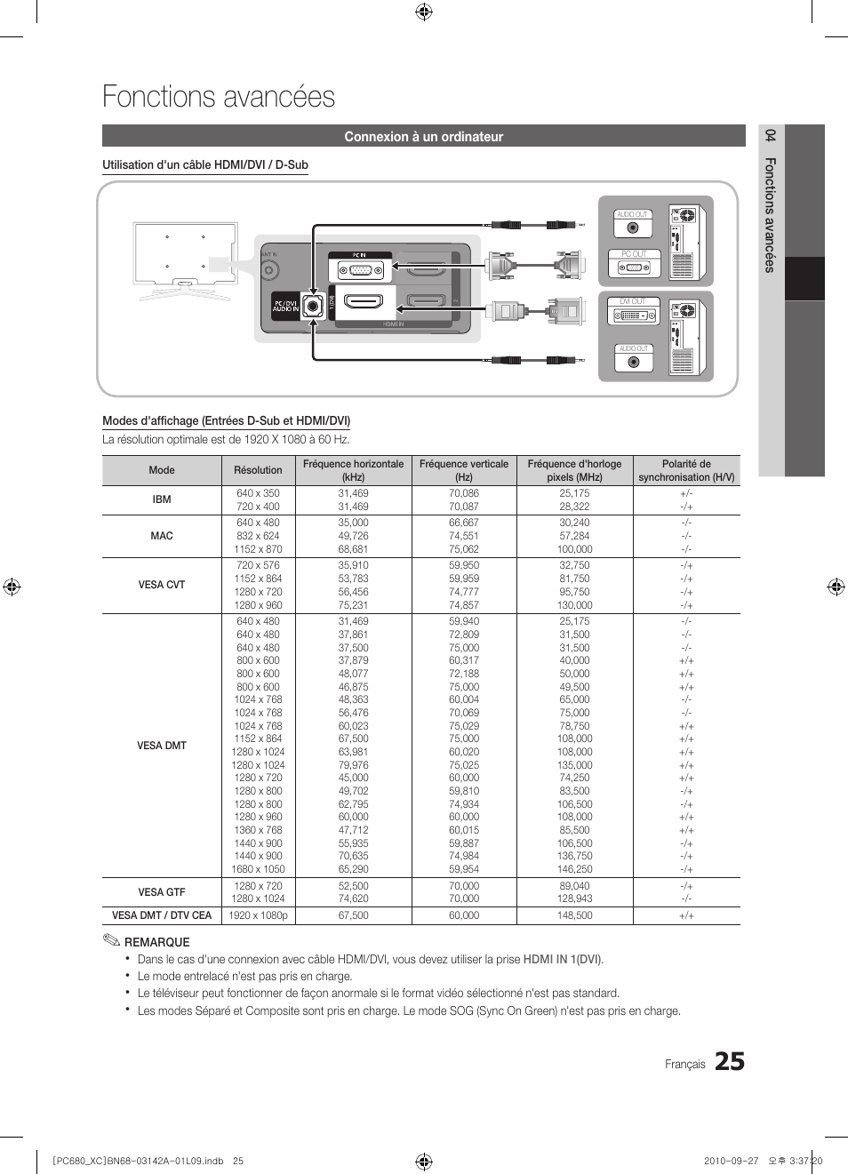 Fonctions avancées | Samsung PS50C680G5W User Manual | Page 77 / 474