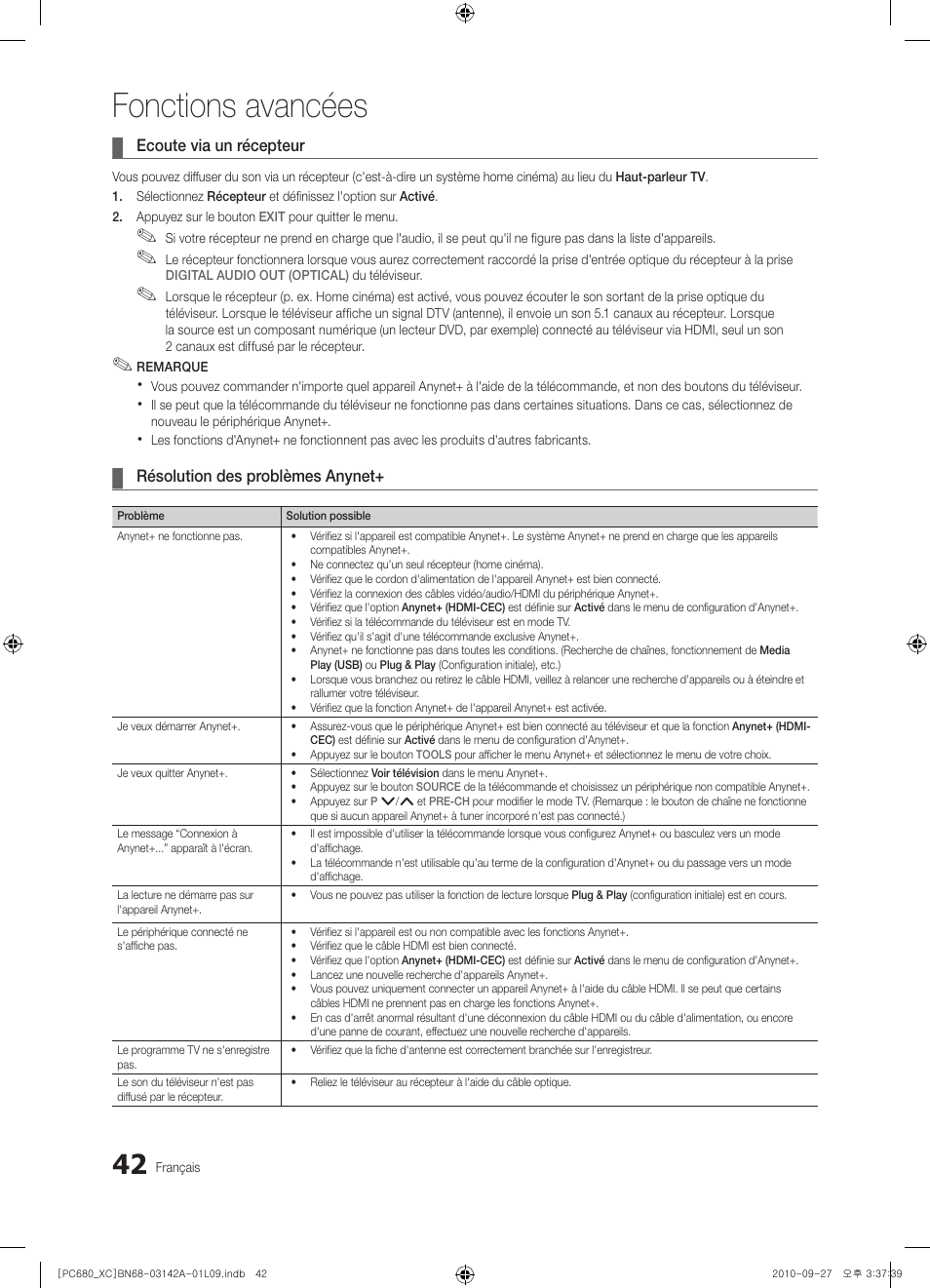 Fonctions avancées | Samsung PS50C680G5W User Manual | Page 94 / 474