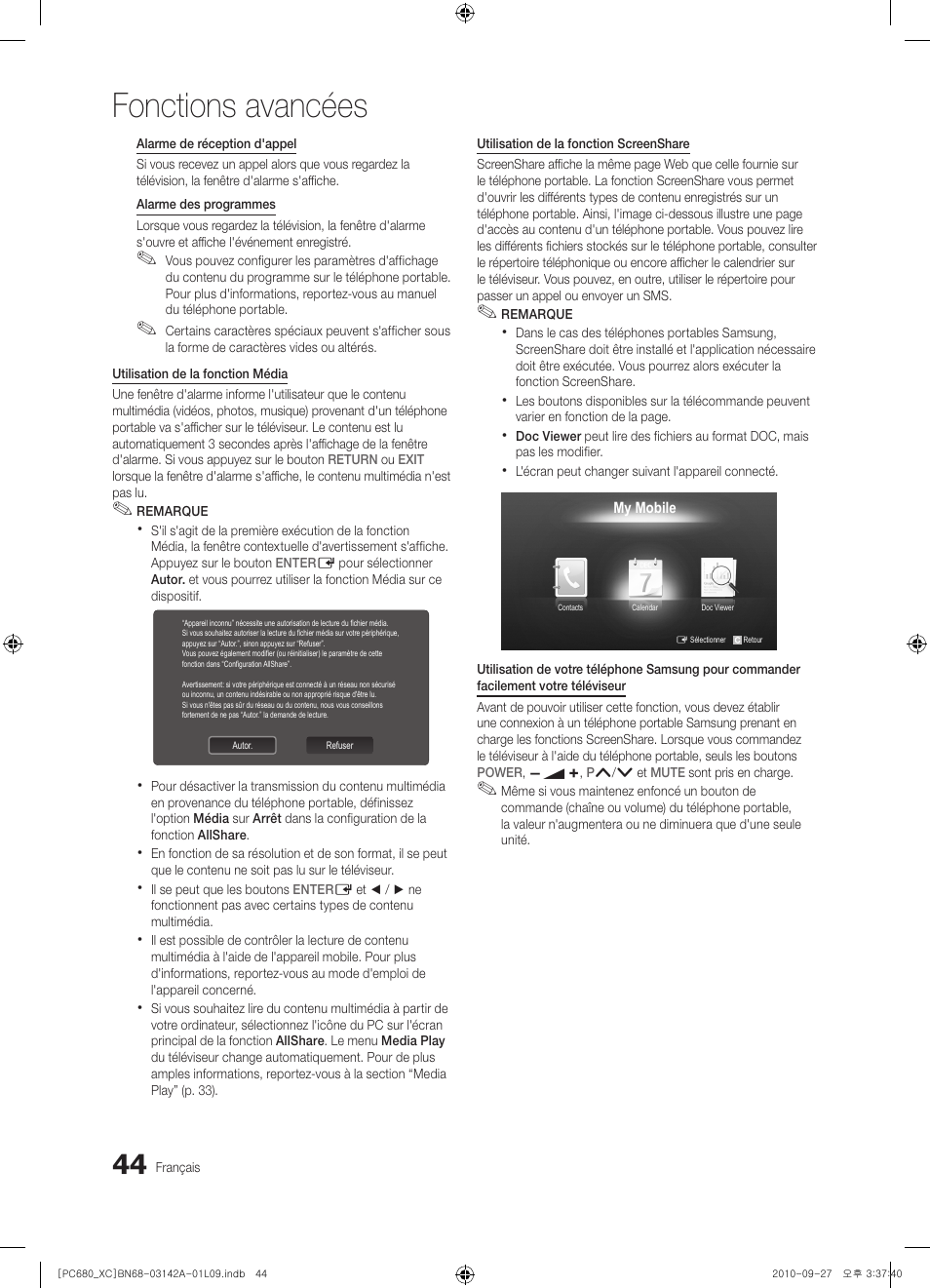 Fonctions avancées | Samsung PS50C680G5W User Manual | Page 96 / 474