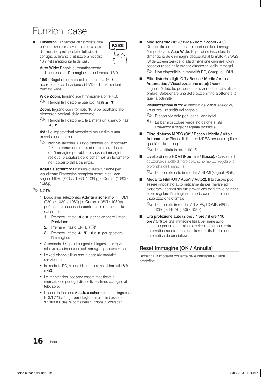 Funzioni base | Samsung LE19C350D1W User Manual | Page 115 / 134