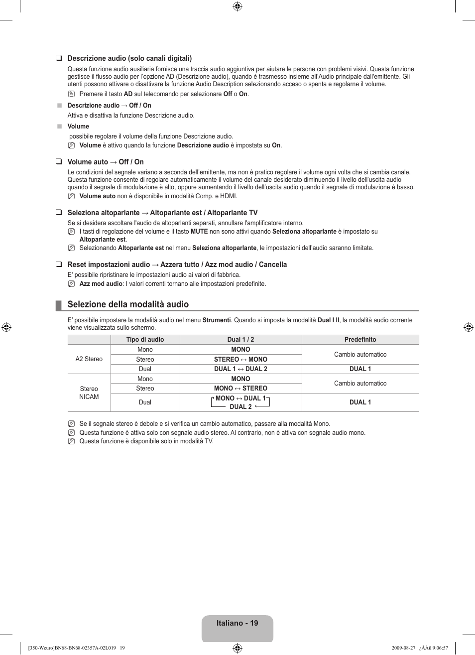 Selezione della modalità audio | Samsung LE22B350F2W User Manual | Page 157 / 314