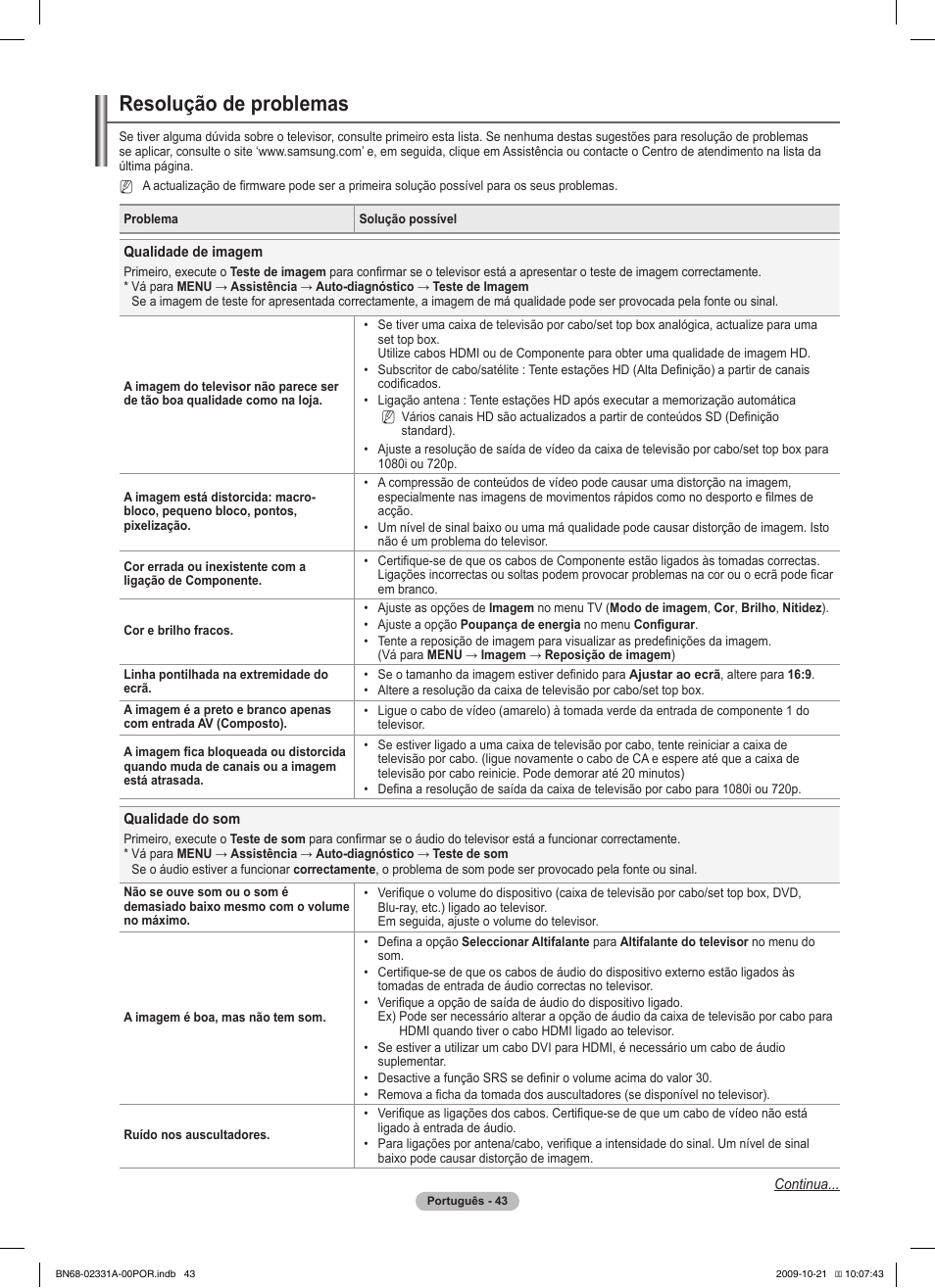 Resolução de problemas | Samsung PS50B551T3W User Manual | Page 323 / 419