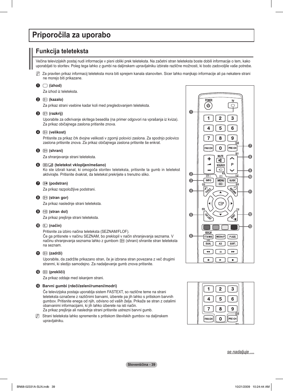 Priporočila za uporabo, Funkcija teleteksta | Samsung PS50B551T3W User Manual | Page 364 / 419