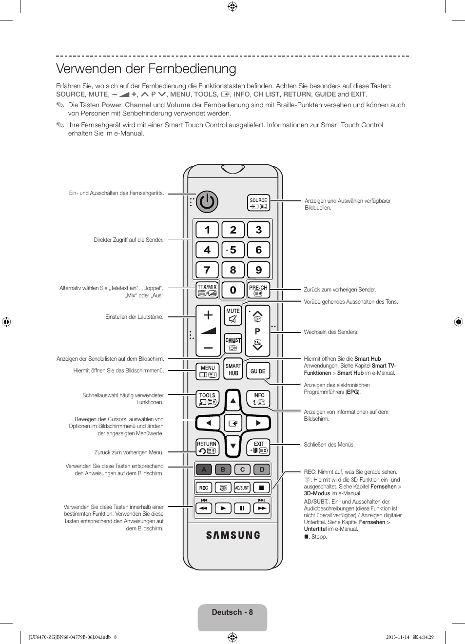 Verwenden der fernbedienung | Samsung UE50F6740SS User Manual | Page 32 / 97