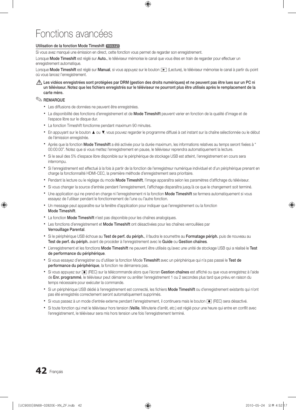 Fonctions avancées | Samsung UE46C9000ZW User Manual | Page 106 / 257