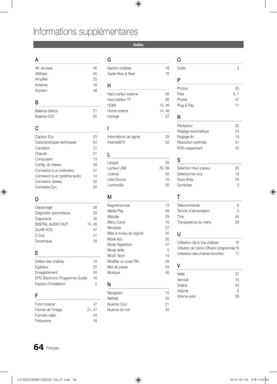 Informations supplémentaires | Samsung UE46C9000ZW User Manual | Page 128 / 257