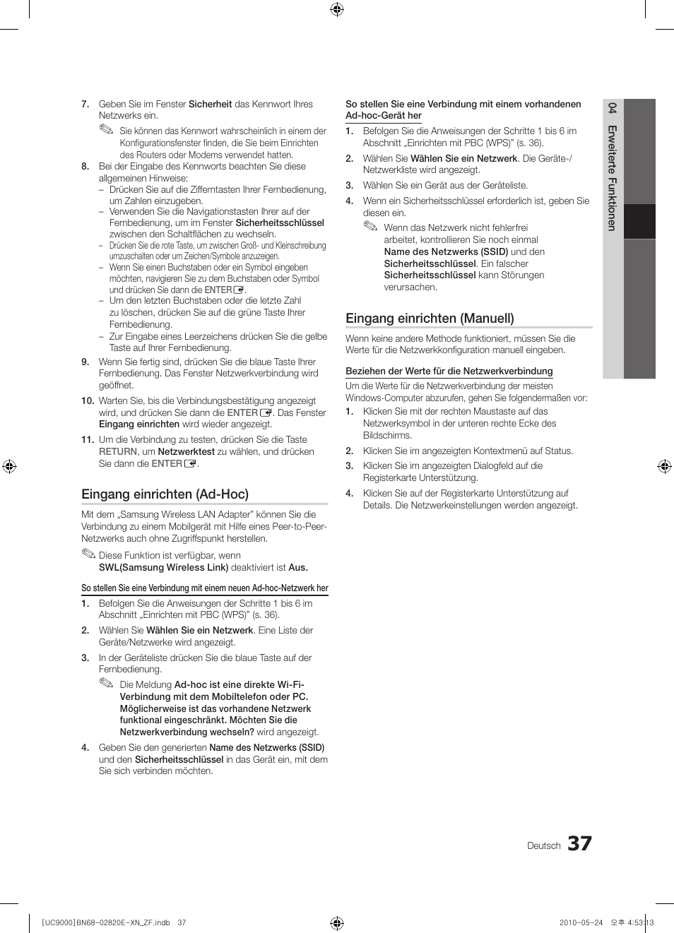 Eingang einrichten (ad-hoc), Eingang einrichten (manuell) | Samsung UE46C9000ZW User Manual | Page 165 / 257