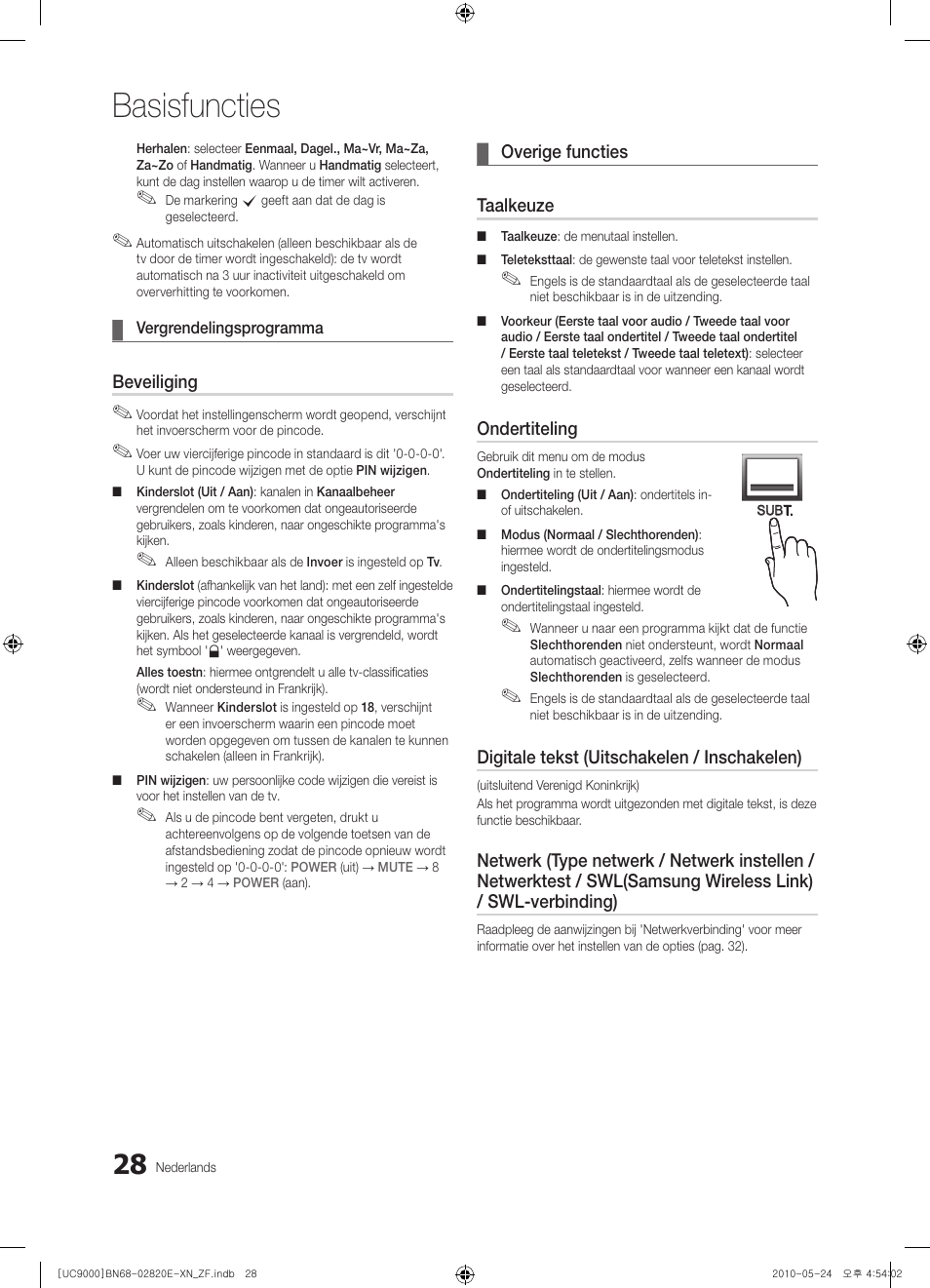 Basisfuncties | Samsung UE46C9000ZW User Manual | Page 220 / 257