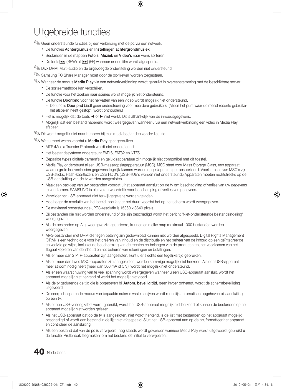 Uitgebreide functies | Samsung UE46C9000ZW User Manual | Page 232 / 257