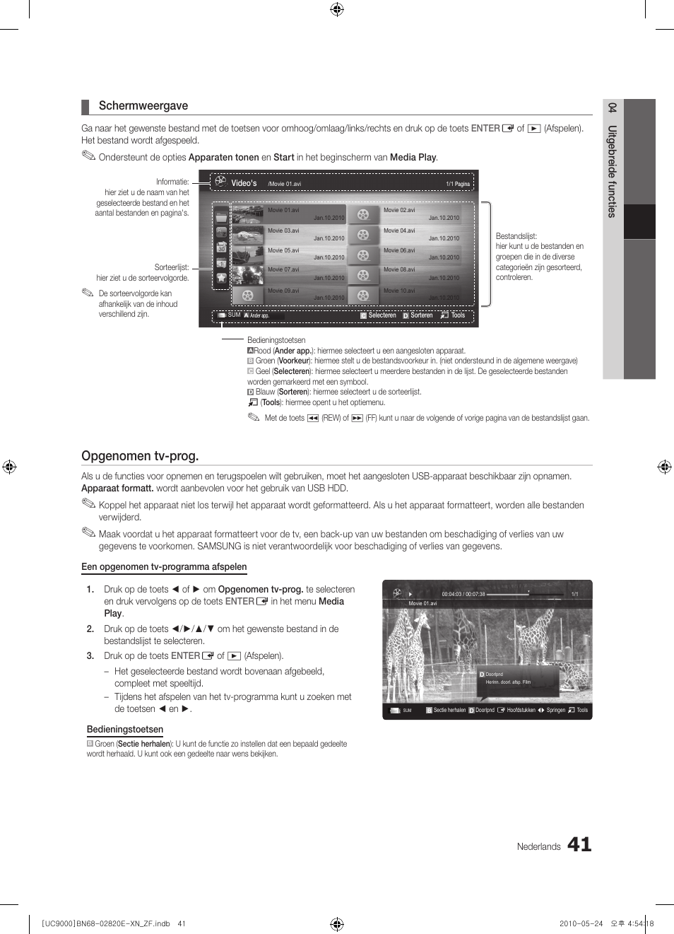 Opgenomen tv-prog, Schermweergave | Samsung UE46C9000ZW User Manual | Page 233 / 257