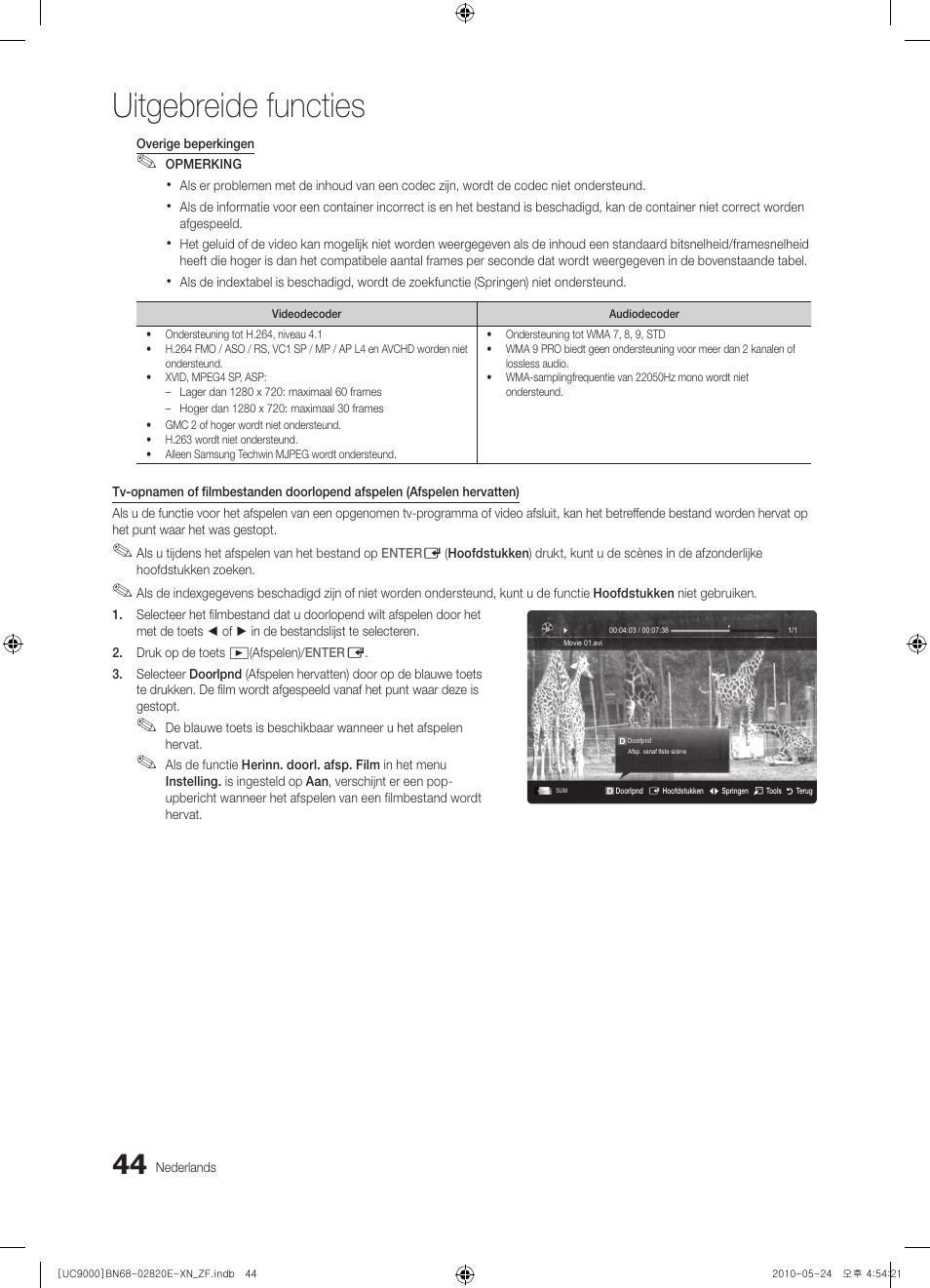Uitgebreide functies | Samsung UE46C9000ZW User Manual | Page 236 / 257