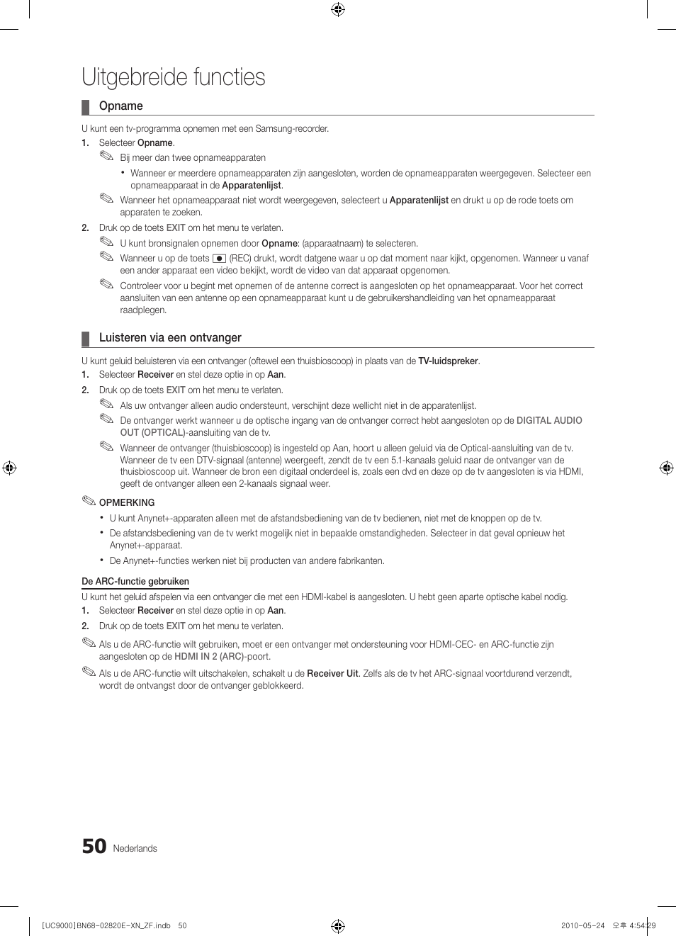 Uitgebreide functies | Samsung UE46C9000ZW User Manual | Page 242 / 257
