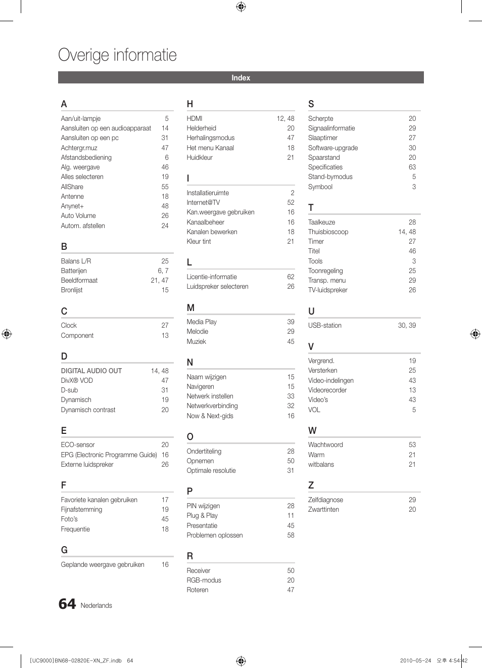 Overige informatie | Samsung UE46C9000ZW User Manual | Page 256 / 257
