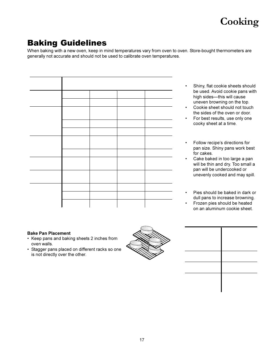 Cooking, Baking guidelines, Hints for cookies | Cakes, Pies, Preheating | Amana ACS3350 User Manual | Page 17 / 28